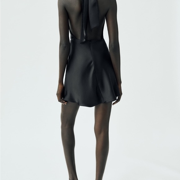 Zara Black Draped Satin Effect Dress - Picture 3 of 6
